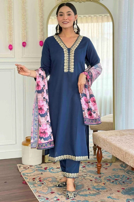 Blue Viscose Slub Stitched Suit NCSS11110929