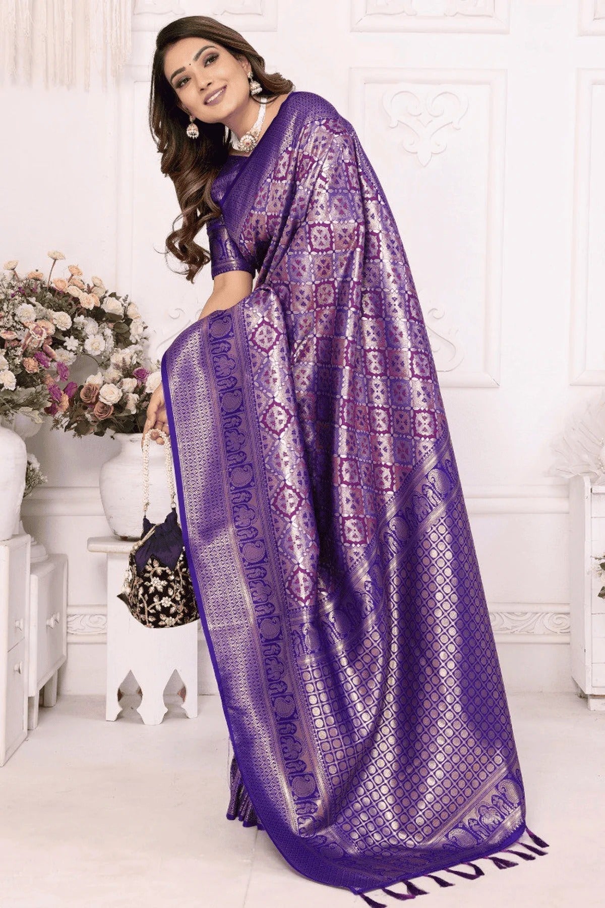 Blue Woven Banarasi Silk Traditional Saree NCSD12510191