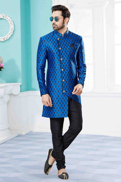 Blue and Black Indo Western In Banarasi Jacquard NCSH10410533