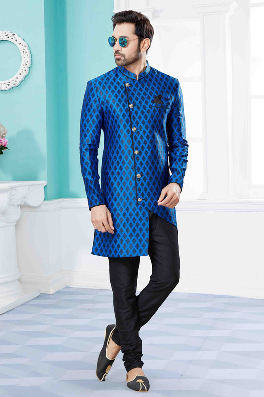 Blue and Black Indo Western In Banarasi Jacquard NCSH10410533