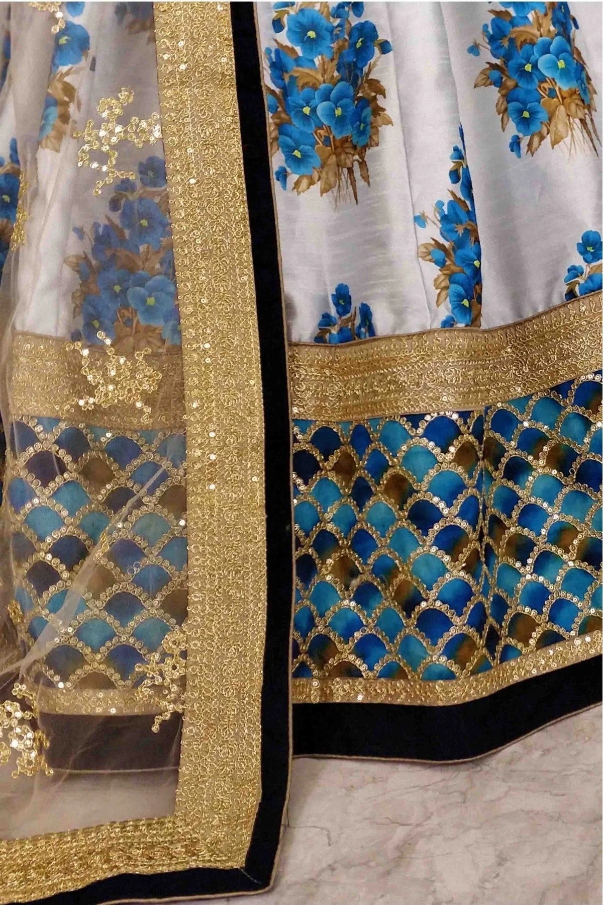Blue and Off White Art Silk and Banglori Silk Lehenga Choli NCLC10110245