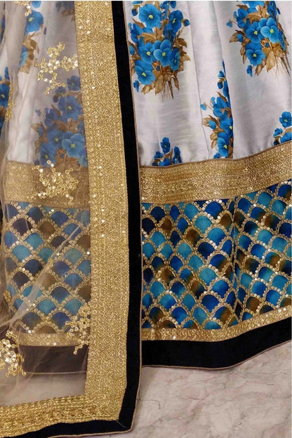 Blue and Off White Art Silk and Banglori Silk Lehenga Choli NCLC10110245