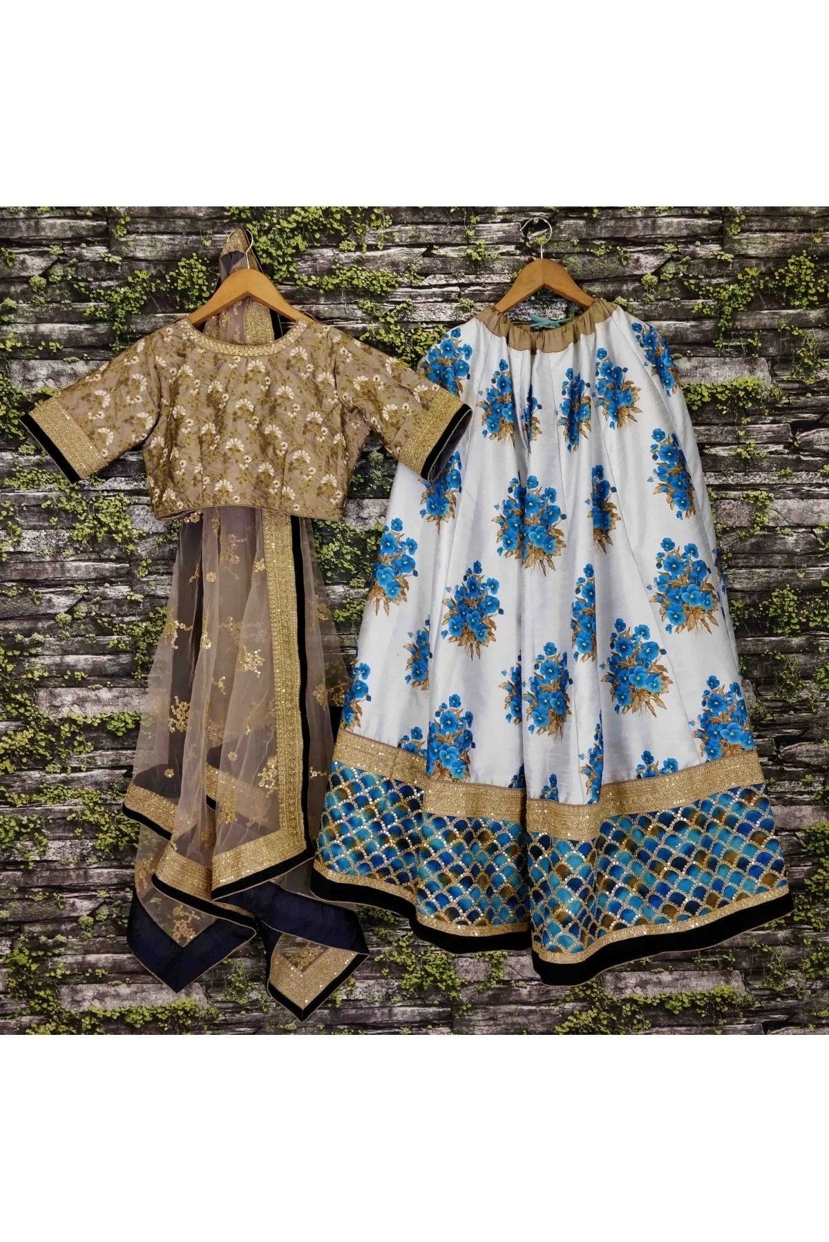 Blue and Off White Art Silk and Banglori Silk Lehenga Choli NCLC10110245