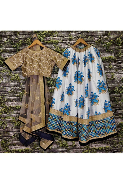 Blue and Off White Art Silk and Banglori Silk Lehenga Choli NCLC10110245