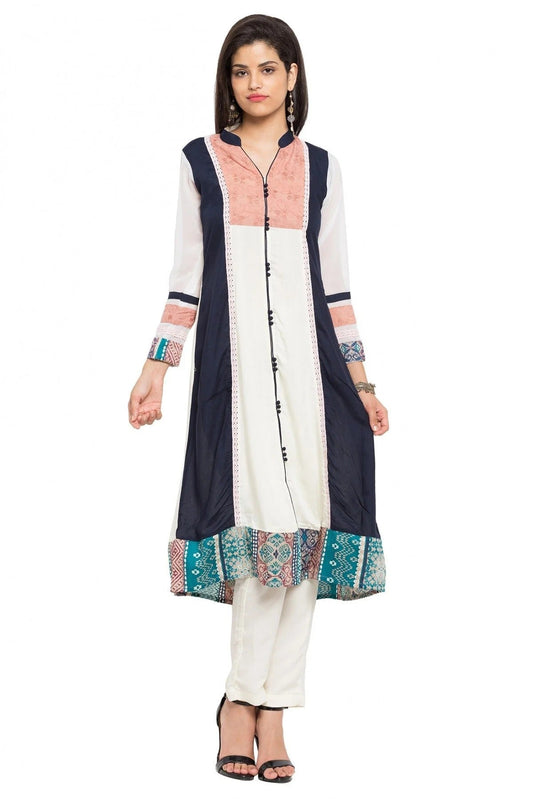 Blue and White Plus Size Cotton Kurti NCKR10710152