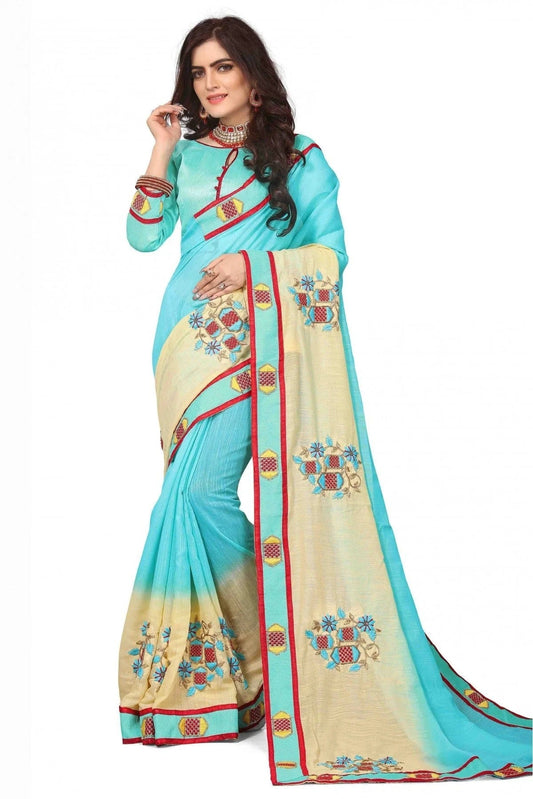 Blue and Yellow Art Silk Embroidery Saree NCSD11210551