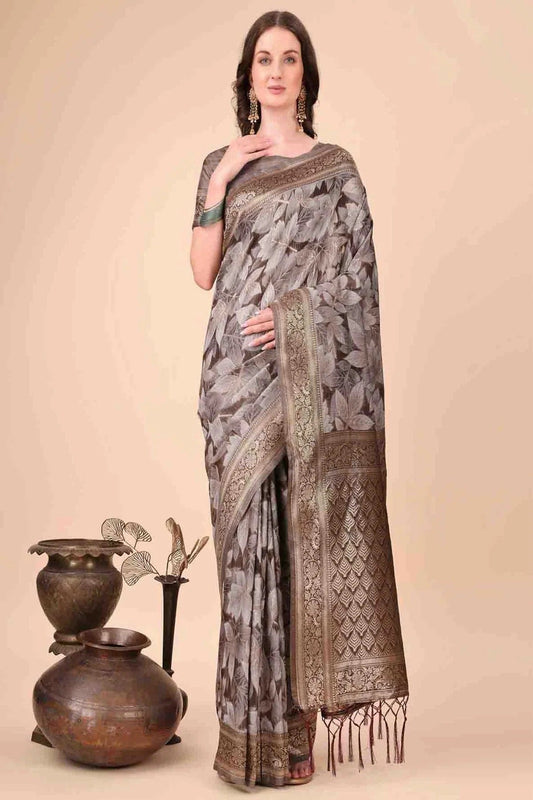 Brown Cotton Printed Traditional Sarees  NCSD11110234