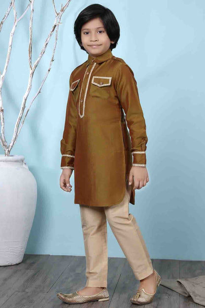 Brown Cotton Silk Kurta Pajama NCBW10710667