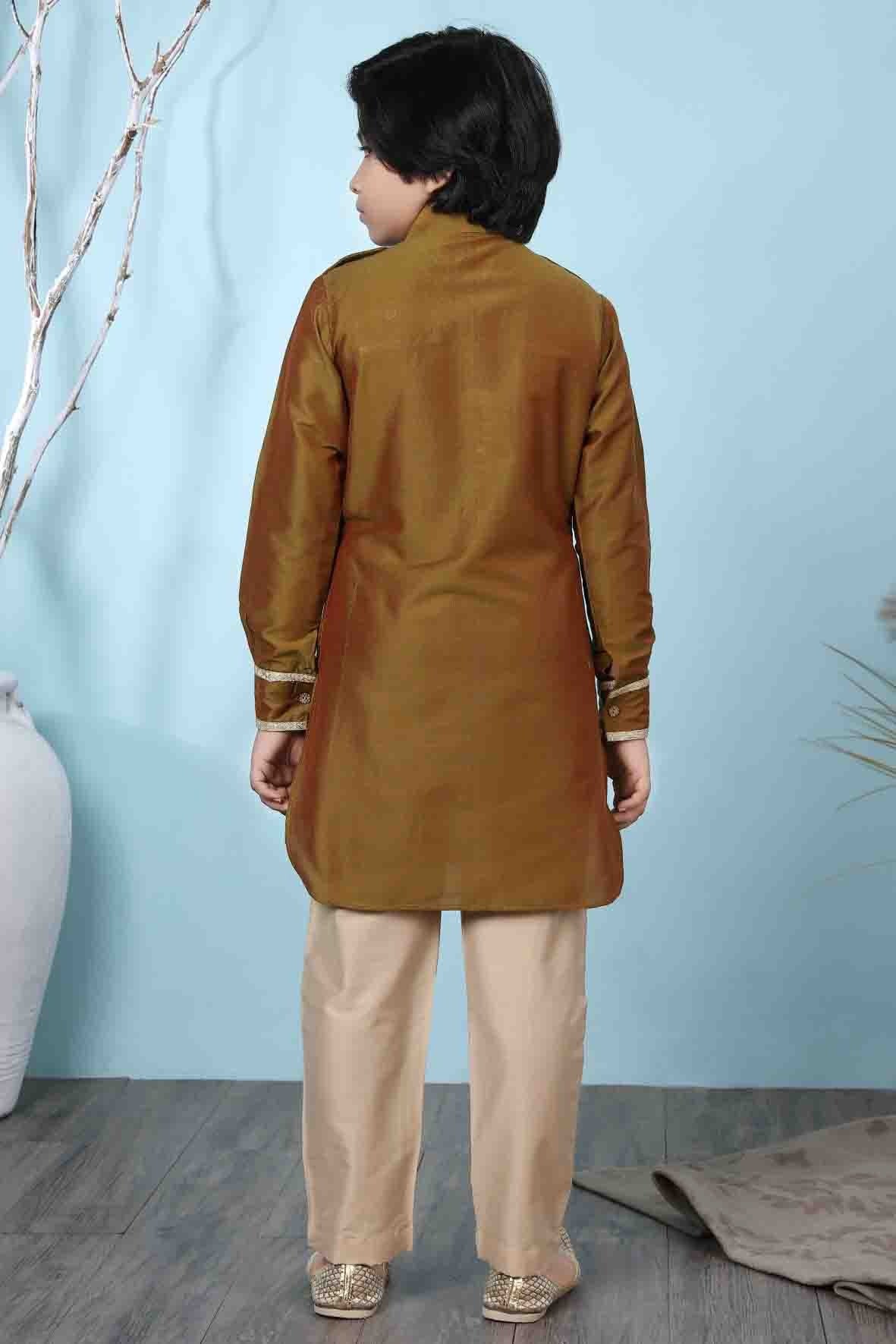 Brown Cotton Silk Kurta Pajama NCBW10710667