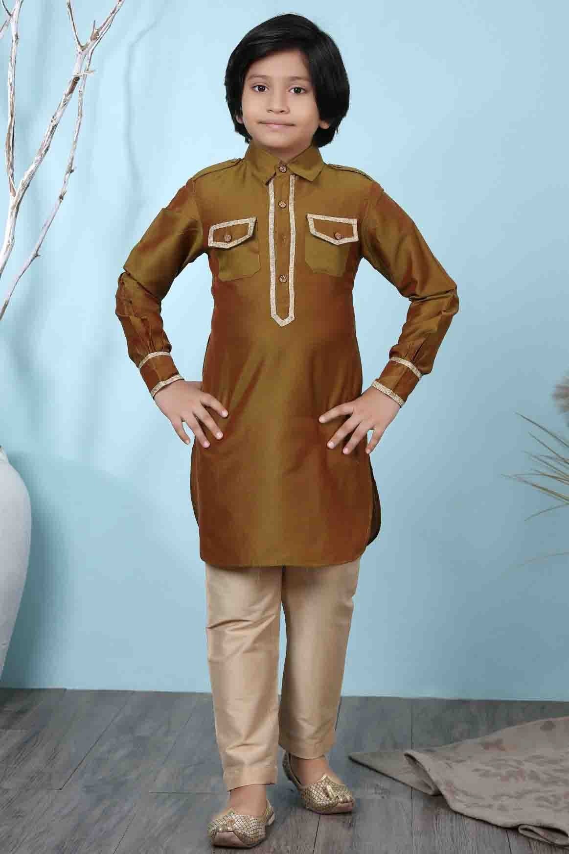 Brown Cotton Silk Kurta Pajama NCBW10710667