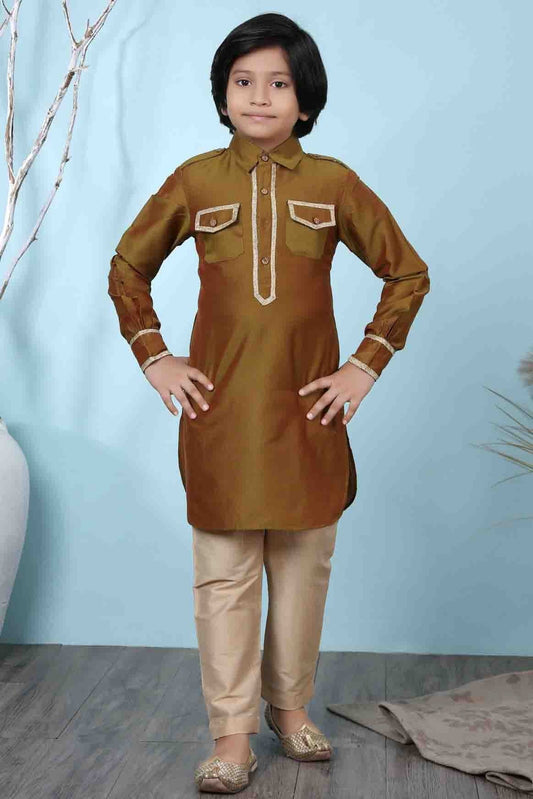 Brown Cotton Silk Kurta Pajama NCBW10710667