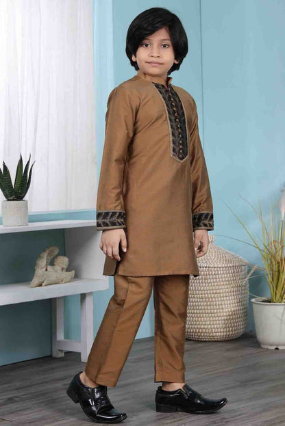 Brown Cotton Silk Kurta Pajama NCBW10710679
