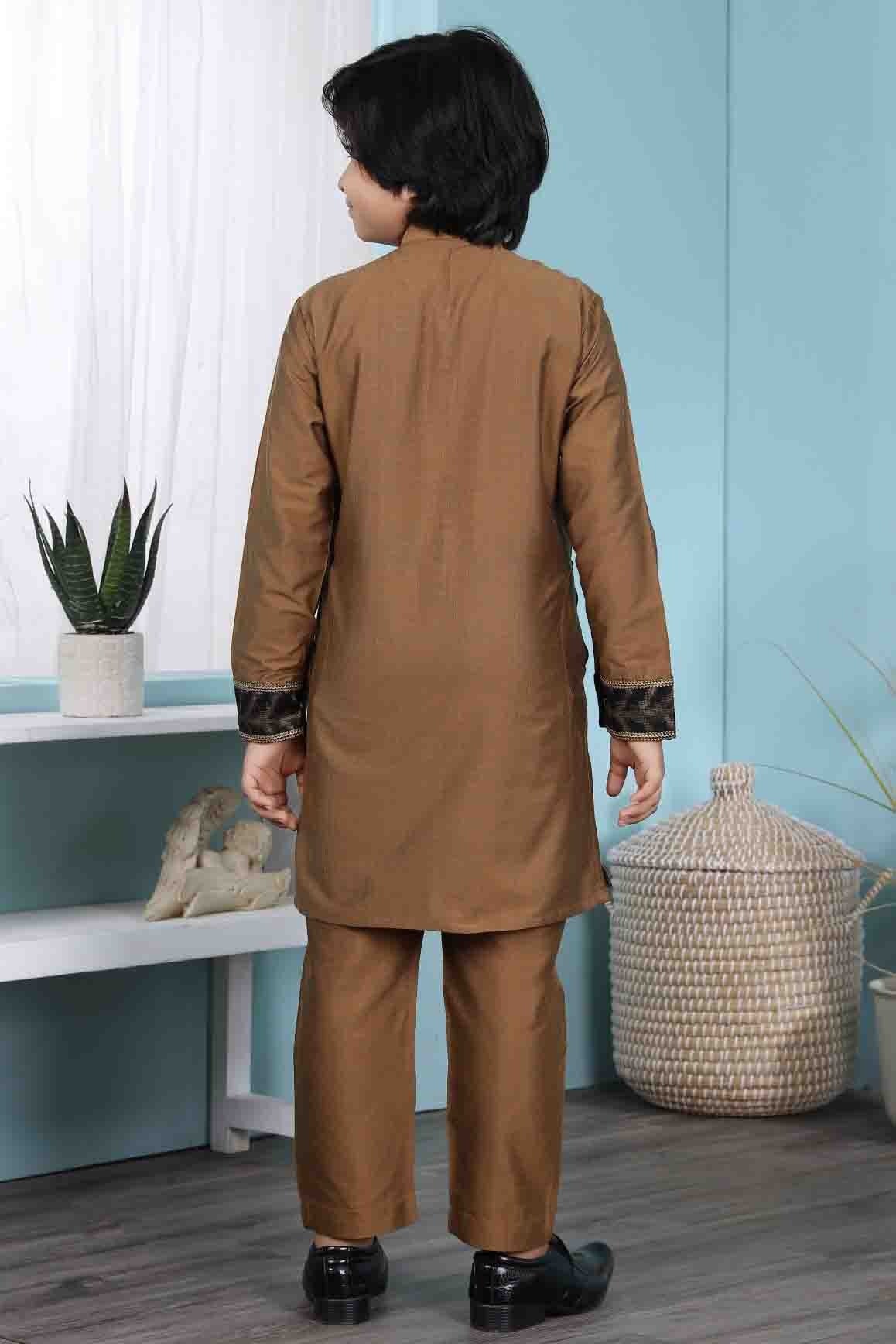 Brown Cotton Silk Kurta Pajama NCBW10710679