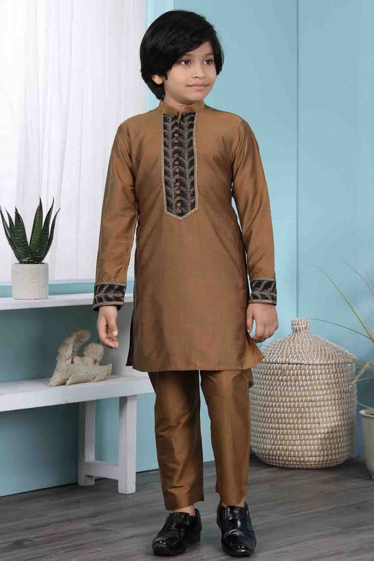 Brown Cotton Silk Kurta Pajama NCBW10710679