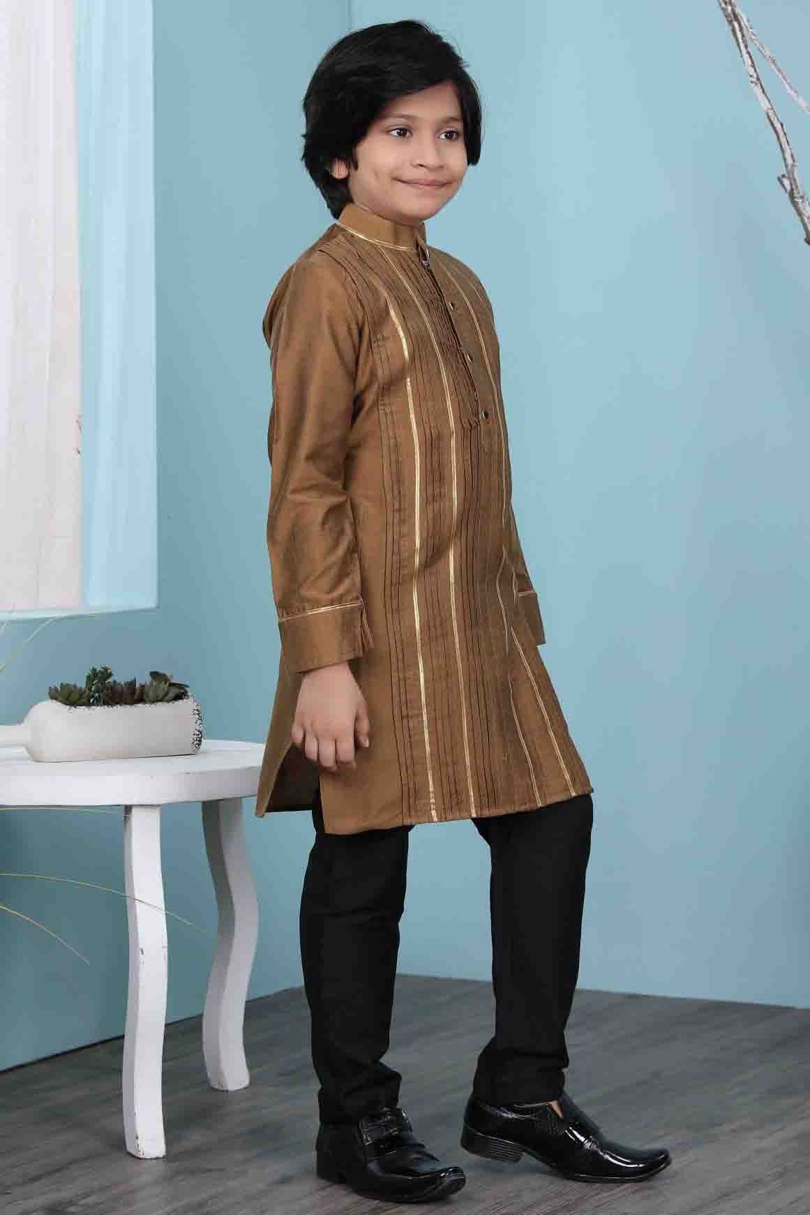 Brown Cotton Silk Kurta Pajama NCBW10710690