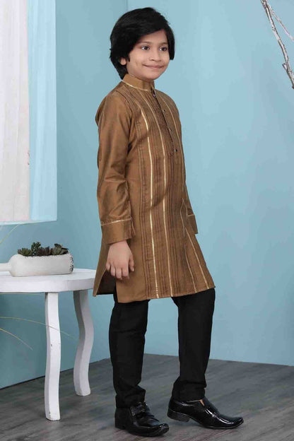Brown Cotton Silk Kurta Pajama NCBW10710690