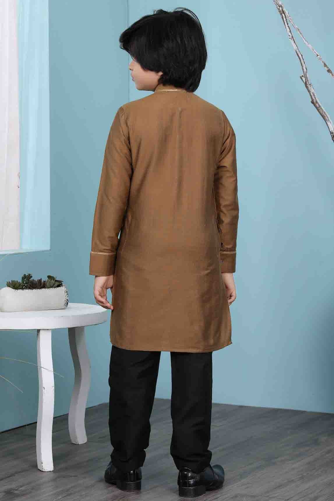 Brown Cotton Silk Kurta Pajama NCBW10710690