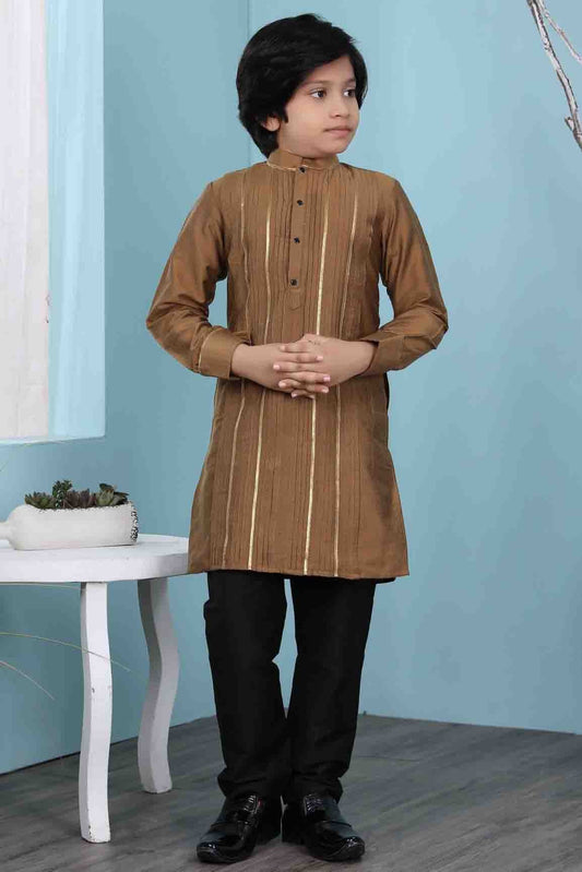 Brown Cotton Silk Kurta Pajama NCBW10710690