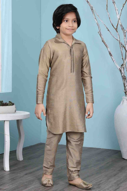 Brown Cotton Silk Kurta Pajama NCBW10710696