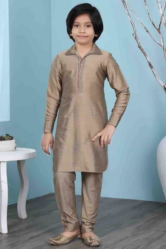 Brown Cotton Silk Kurta Pajama NCBW10710696