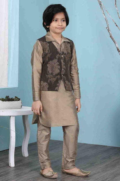Brown Cotton Silk Kurta PajamaWith Jacket  NCBW10710723