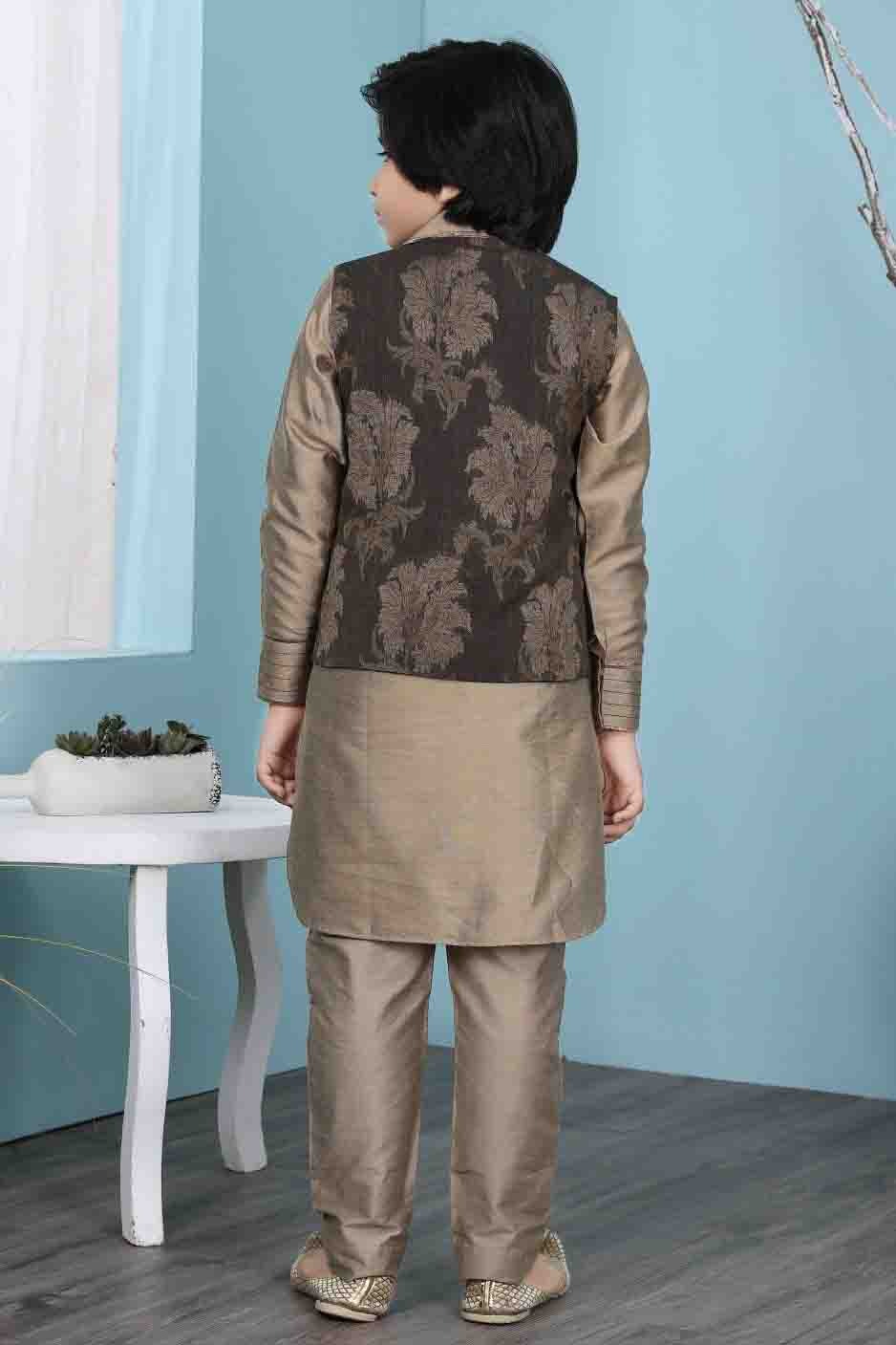 Brown Cotton Silk Kurta PajamaWith Jacket  NCBW10710723