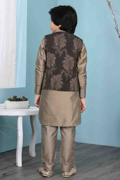 Brown Cotton Silk Kurta PajamaWith Jacket  NCBW10710723