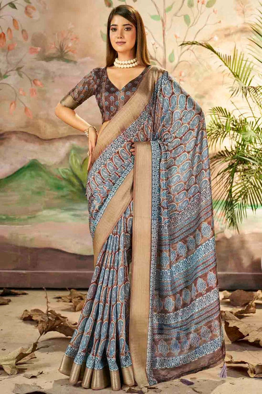 Brown Dola Silk Printed Saree NCSD11110302