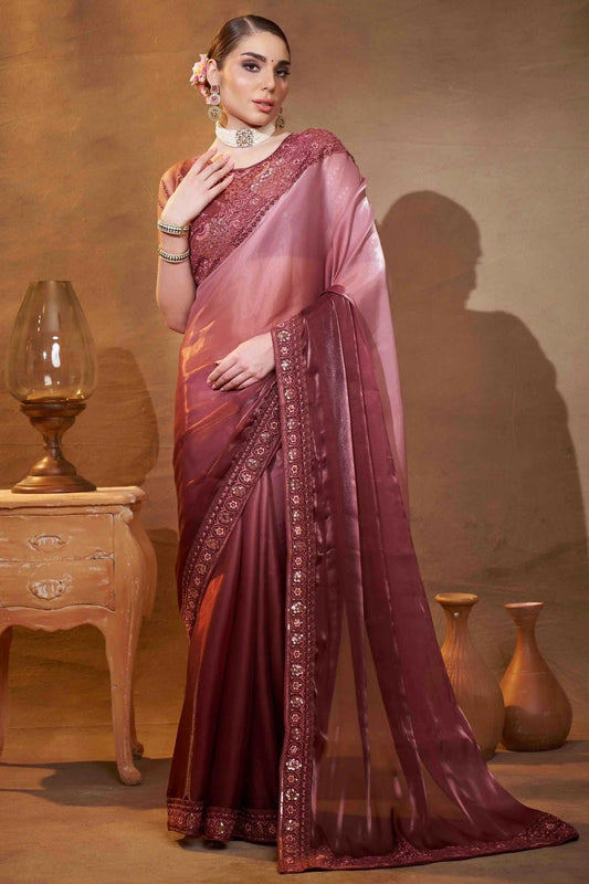Brown Embroidery Satin Jimmy Choo Designer Saree NCSD11110621
