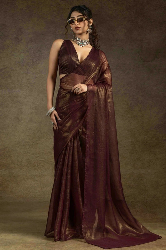 Brown Fendi Satin Ready To Wear Saree NCSD11210145