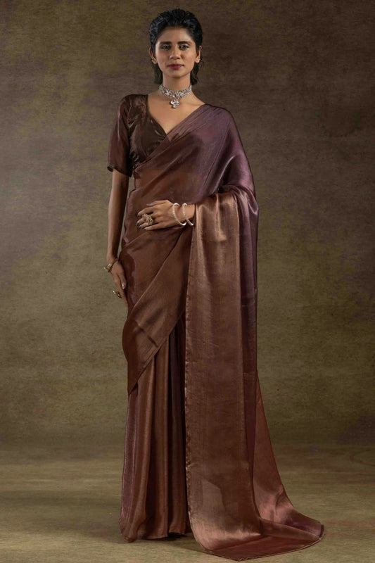 Brown Fendi Satin Silk Ready To Wear Saree NCSD11210136