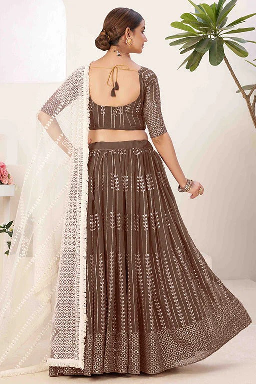 Brown Georgette Designer Lehenga Choli NCLC12410100