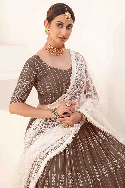 Brown Georgette Designer Lehenga Choli NCLC12410100