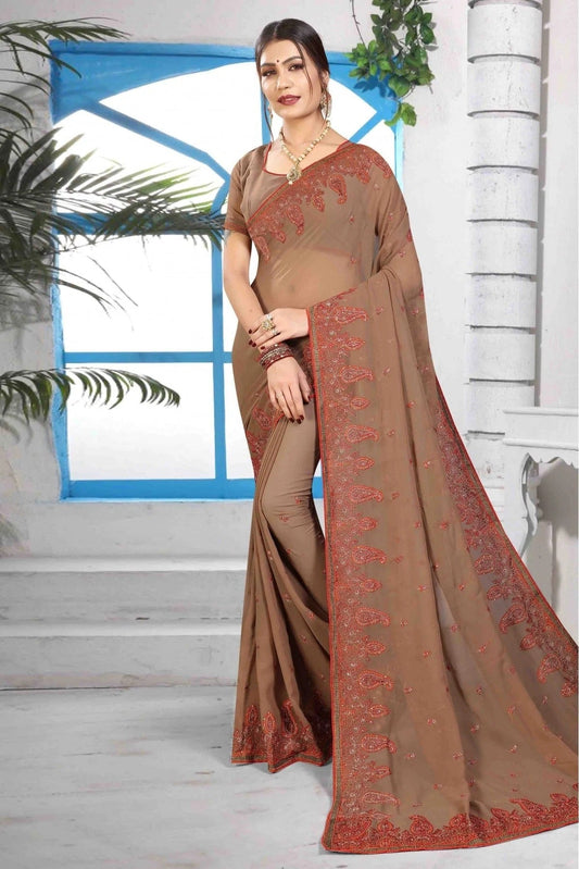 Brown Georgette Designer Saree NCSD11210622