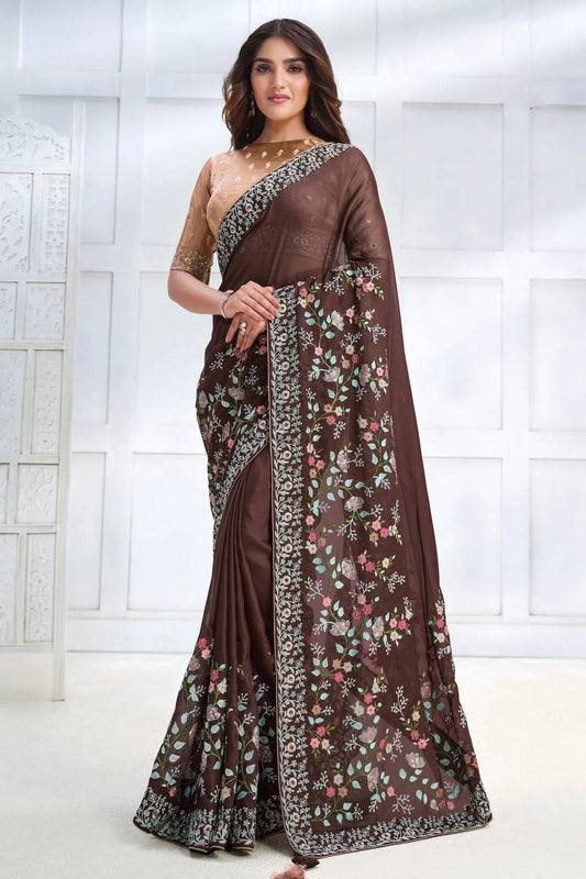 Brown Georgette Silk Designer Saree NCSD11111782