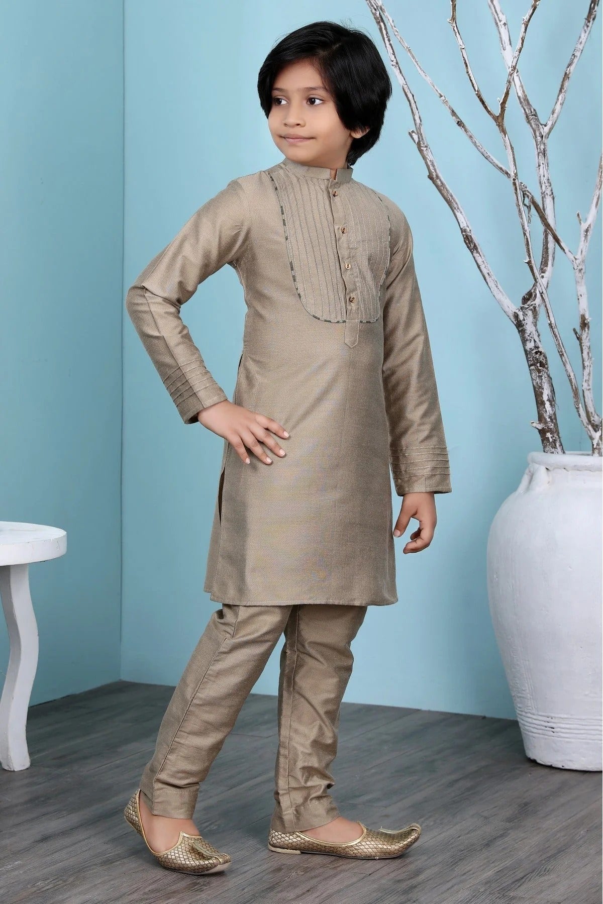Brown Handloom Silk Kurta Pajama NCBW10710693