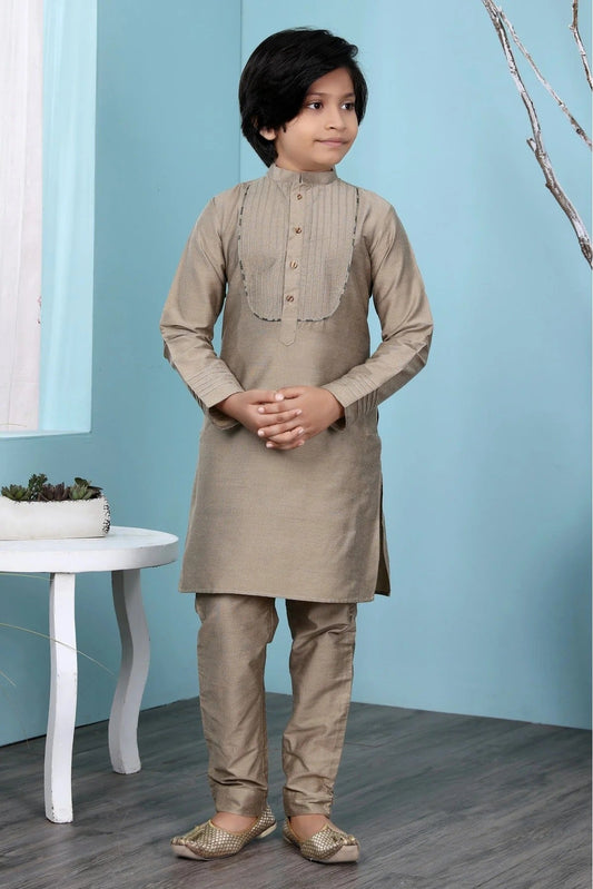 Brown Handloom Silk Kurta Pajama NCBW10710693