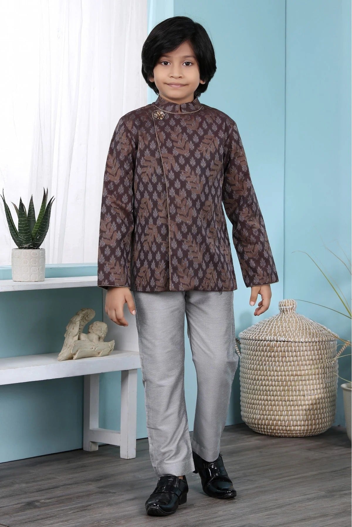 Brown Handloom Silk Sherwani NCBW10710681