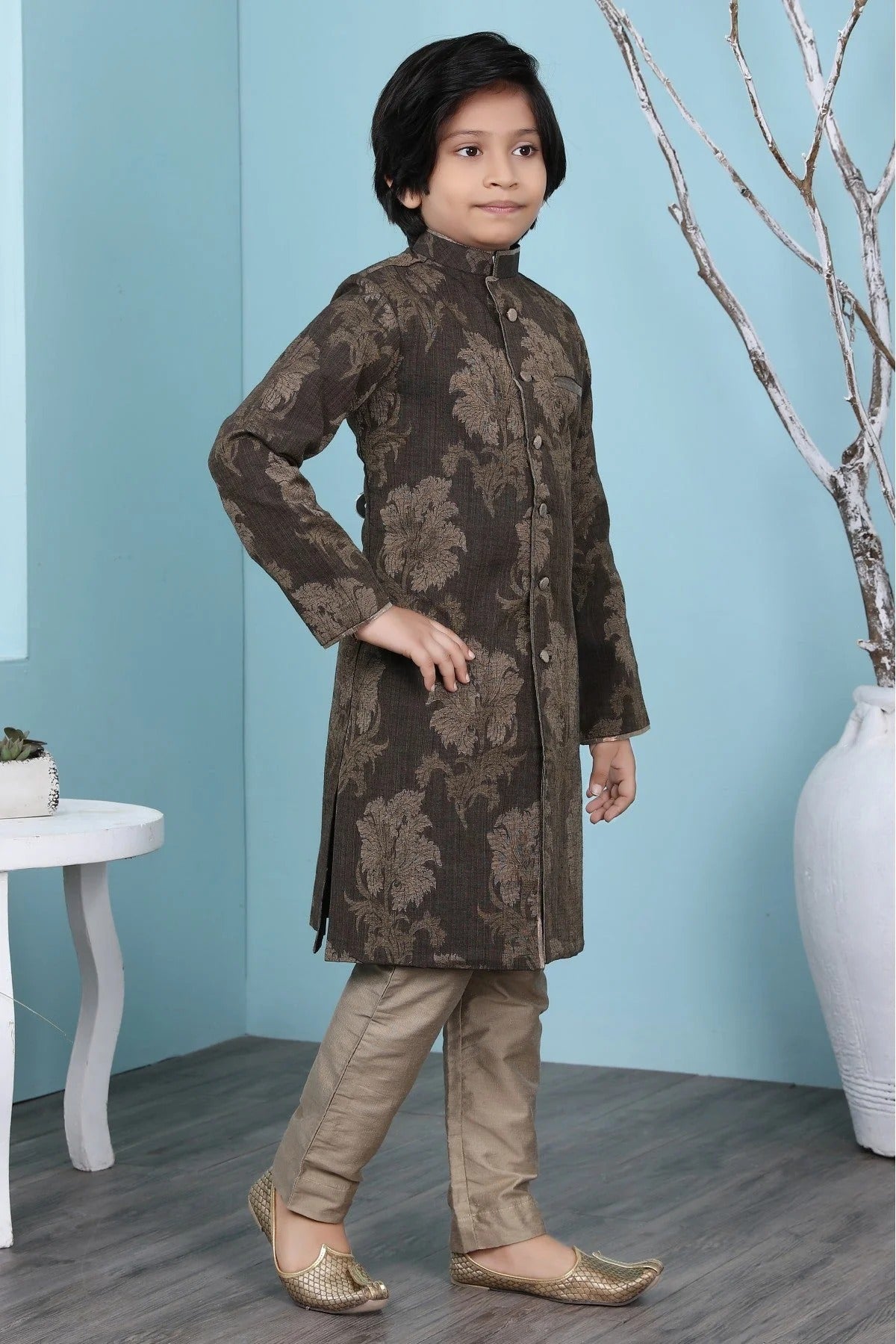 Brown Handloom Silk Sherwani NCBW10710697