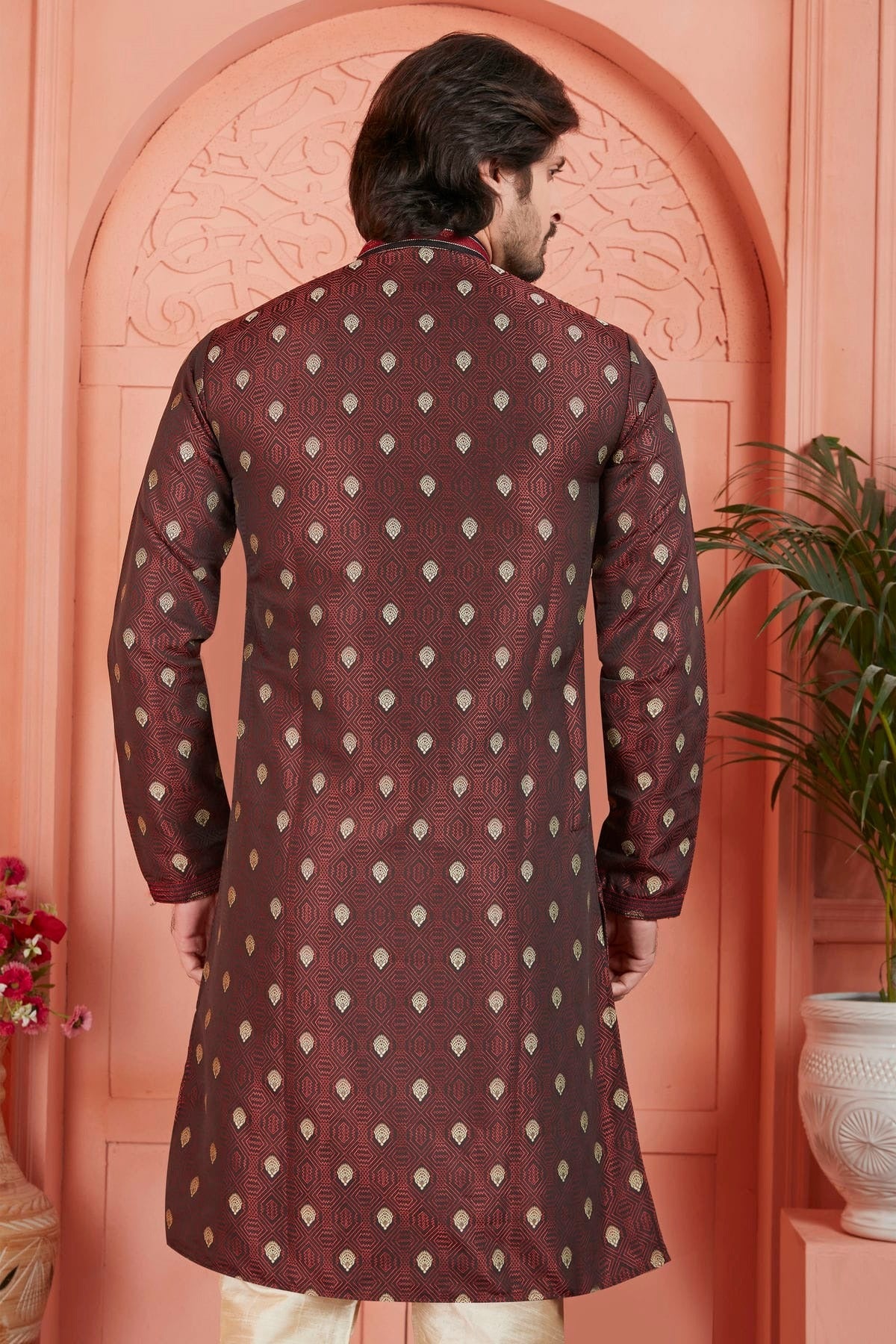 Brown Jacquard Silk Brocade Kurta Pajama NCKP12310138