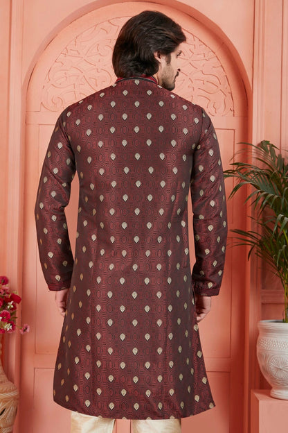 Brown Jacquard Silk Brocade Kurta Pajama NCKP12310138