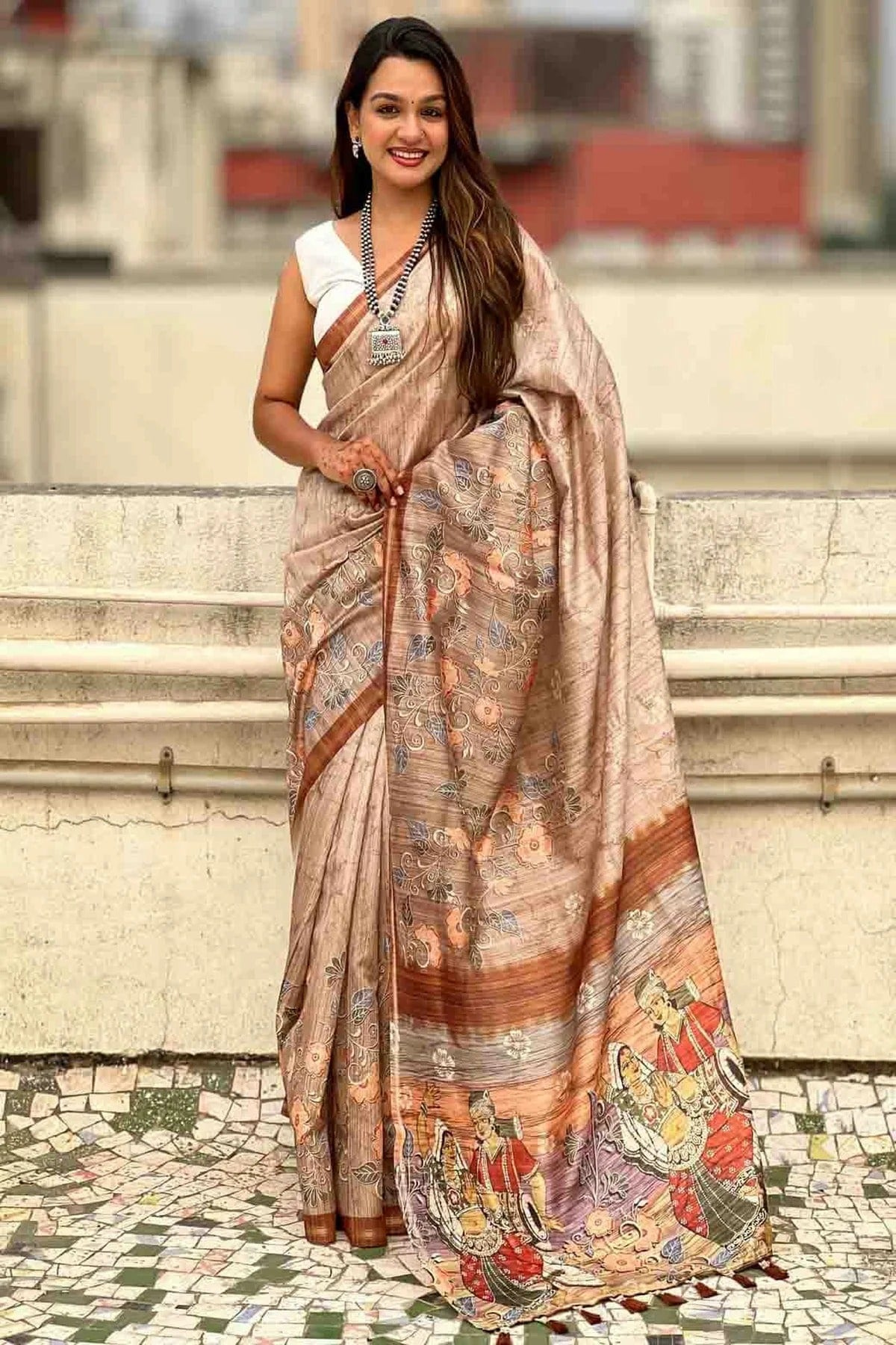 Brown Katki Silk Floral Digital Printed Saree NCSD11110304