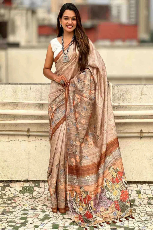Brown Katki Silk Floral Digital Printed Saree NCSD11110304