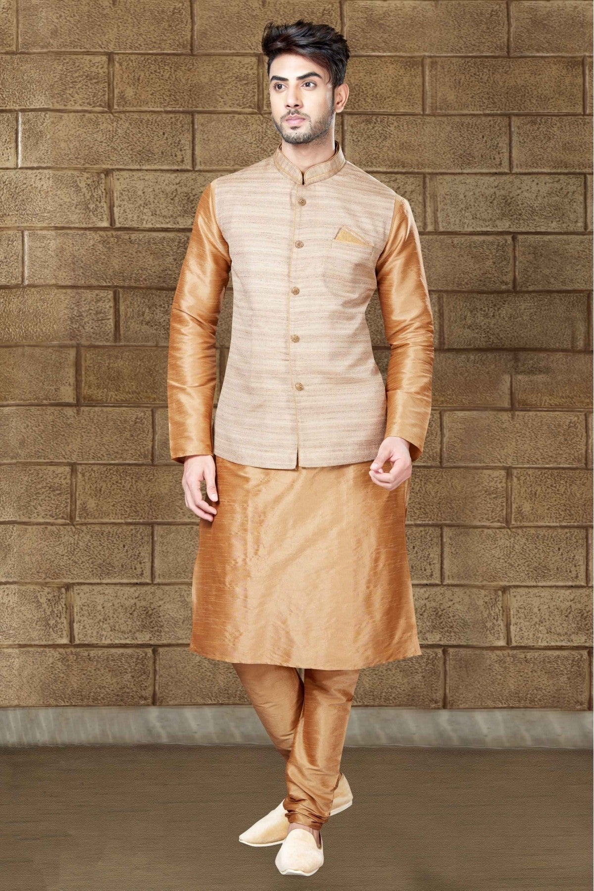 Brown Kurta Pajama In Art Dhupion NCKP10410578