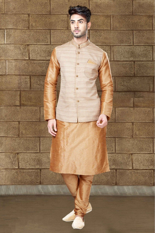 Brown Kurta Pajama In Art Dhupion NCKP10410578