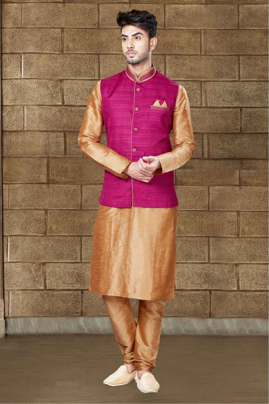 Brown Kurta Pajama In Art Dhupion NCKP10410579
