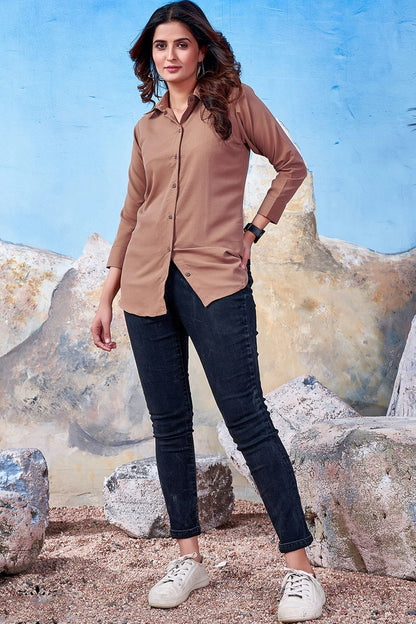 Brown Maaza Cotton Solid Readymade Top NCTP11112315