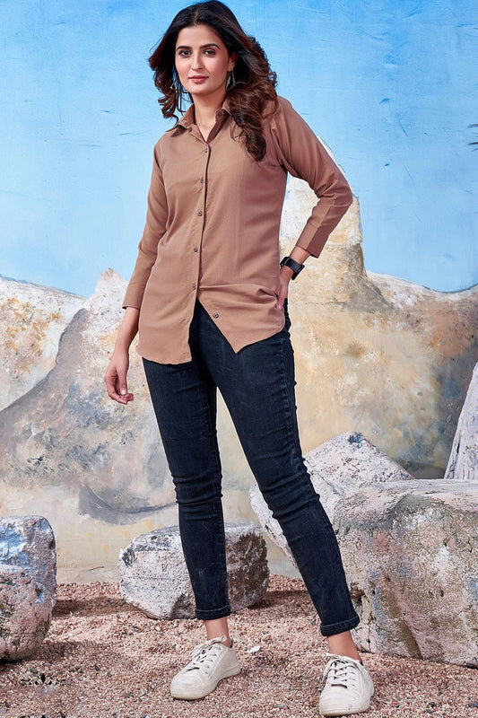 Brown Maaza Cotton Solid Readymade Top NCTP11112315