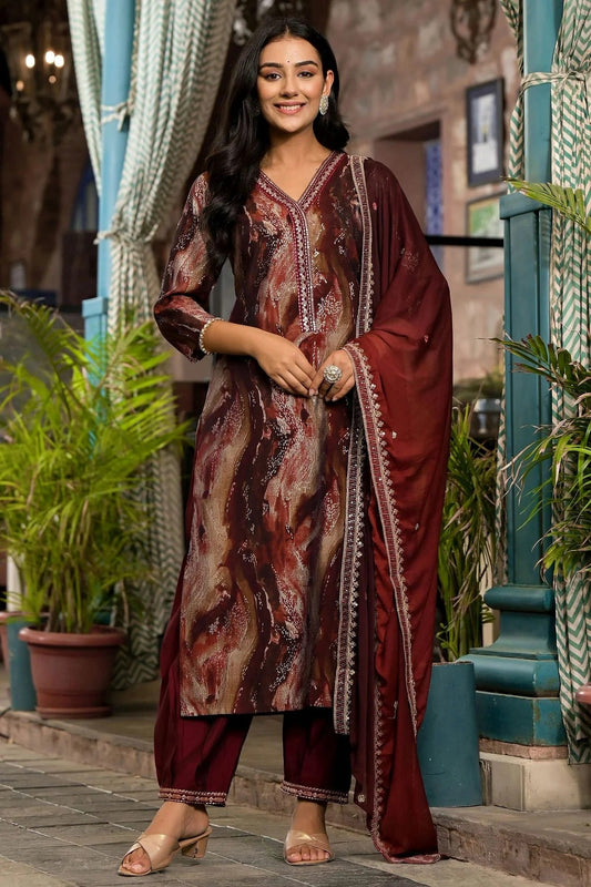 Brown Modal Silk Stitched Salwar Suit NCSS11111585