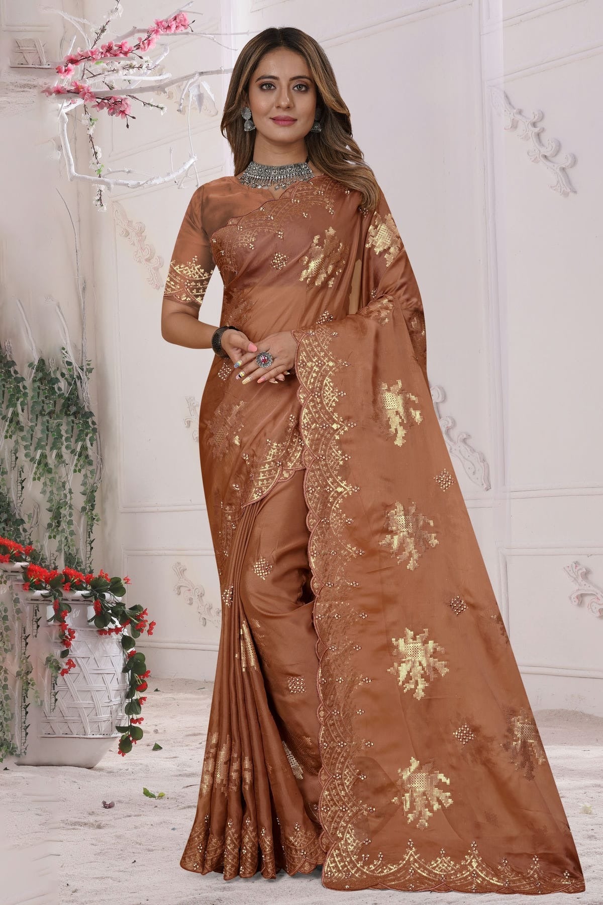 Brown Organza Silk Designer Saree NCLC11210386